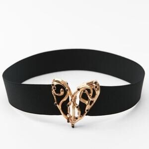 Zara STRETCH BELT with Gold Embossed Heart Buckle Size 32 US (Medium)